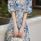 Elegant V-neck Printed Dress