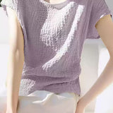 Casual Minimalist Textured Round Neck T-Shirt