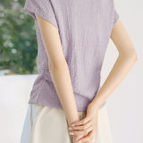 Casual Minimalist Textured Round Neck T-Shirt