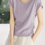 Casual Minimalist Textured Round Neck T-Shirt