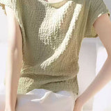 Casual Minimalist Textured Round Neck T-Shirt