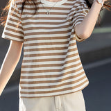 Casual Simple Color-blocking Striped T-shirt