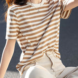 Casual Simple Color-blocking Striped T-shirt
