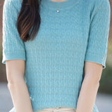 Casual Solid Color Textured Knit Short Sleeve