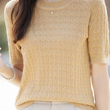 Casual Solid Color Textured Knit Short Sleeve