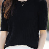 Casual Solid Color Textured Knit Short Sleeve