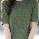 Casual Solid Color Textured Knit Short Sleeve