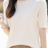 Casual Solid Color Textured Knit Short Sleeve