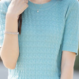 Casual Solid Color Textured Knit Short Sleeve