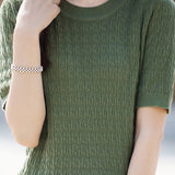 Casual Solid Color Textured Knit Short Sleeve