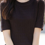 Casual Solid Color Textured Knit Short Sleeve