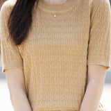 Casual Solid Color Textured Knit Short Sleeve