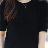 Casual Solid Color Textured Knit Short Sleeve