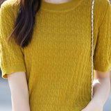 Casual Solid Color Textured Knit Short Sleeve