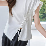 Irregular Pleated Split Short Sleeve