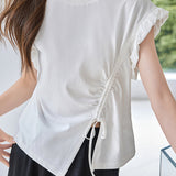 Irregular Pleated Split Short Sleeve