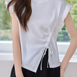 Irregular Pleated Split Short Sleeve