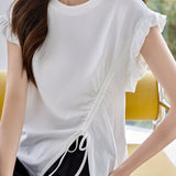 Irregular Pleated Split Short Sleeve