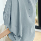 Solid Color Textured Drop Shoulder Bat Sleeve Shirt