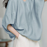 Solid Color Textured Drop Shoulder Bat Sleeve Shirt
