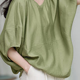 Solid Color Textured Drop Shoulder Bat Sleeve Shirt