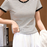 Color Block Round Neck Simple Versatile Top