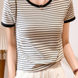 Color Block Round Neck Simple Versatile Top