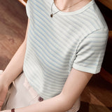 Color Block Round Neck Simple Versatile Top