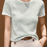 Color Block Round Neck Simple Versatile Top