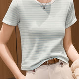 Color Block Round Neck Simple Versatile Top