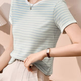 Color Block Round Neck Simple Versatile Top