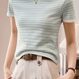 Color Block Round Neck Simple Versatile Top