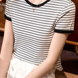 Color Block Round Neck Simple Versatile Top