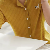 Round Neck Knitted Cat Embroidery Short Sleeve