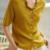 Round Neck Knitted Cat Embroidery Short Sleeve