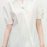 Collared Solid Color Pleated Shirt