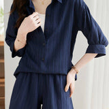 Textured Drop Shoulder Short Sleeve Shirt and Shorts Set