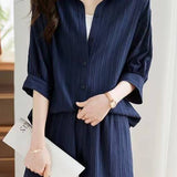 Textured Drop Shoulder Short Sleeve Shirt and Shorts Set