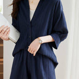 Textured Drop Shoulder Short Sleeve Shirt and Shorts Set