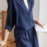 Textured Drop Shoulder Short Sleeve Shirt and Shorts Set