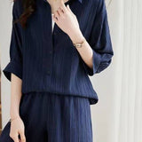 Textured Drop Shoulder Short Sleeve Shirt and Shorts Set