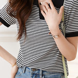Color Block Striped Polo Collar T-Shirt