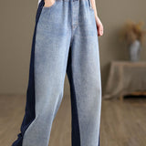 Simple Color Block Frayed Straight Pants