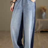 Simple Color Block Frayed Straight Pants