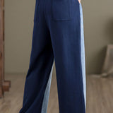 Simple Color Block Frayed Straight Pants