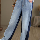Simple Color Block Frayed Straight Pants