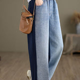 Simple Color Block Frayed Straight Pants