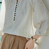 V-Neck Loose Half Button Shirt
