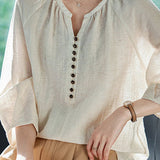 V-Neck Loose Half Button Shirt