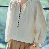 V-Neck Loose Half Button Shirt